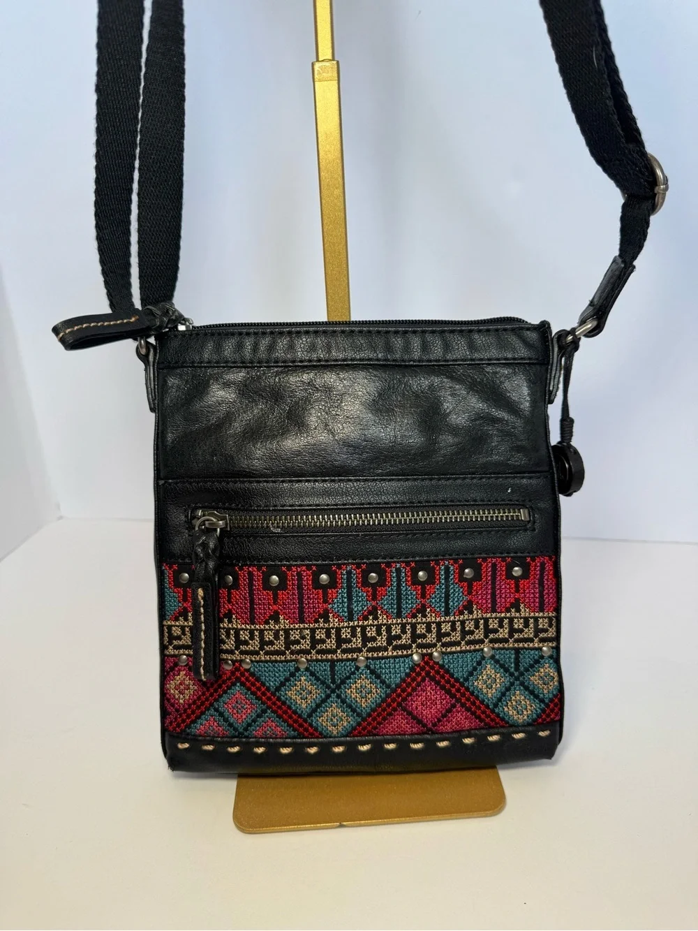 The Sak Pax Embroidered Leather Crossbody Bag Boho Studded